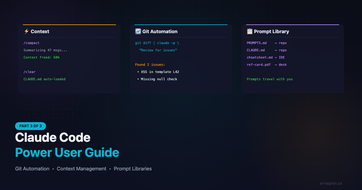 Claude Code Power User: Git Automation, Context Management, and Keeping Prompts Handy